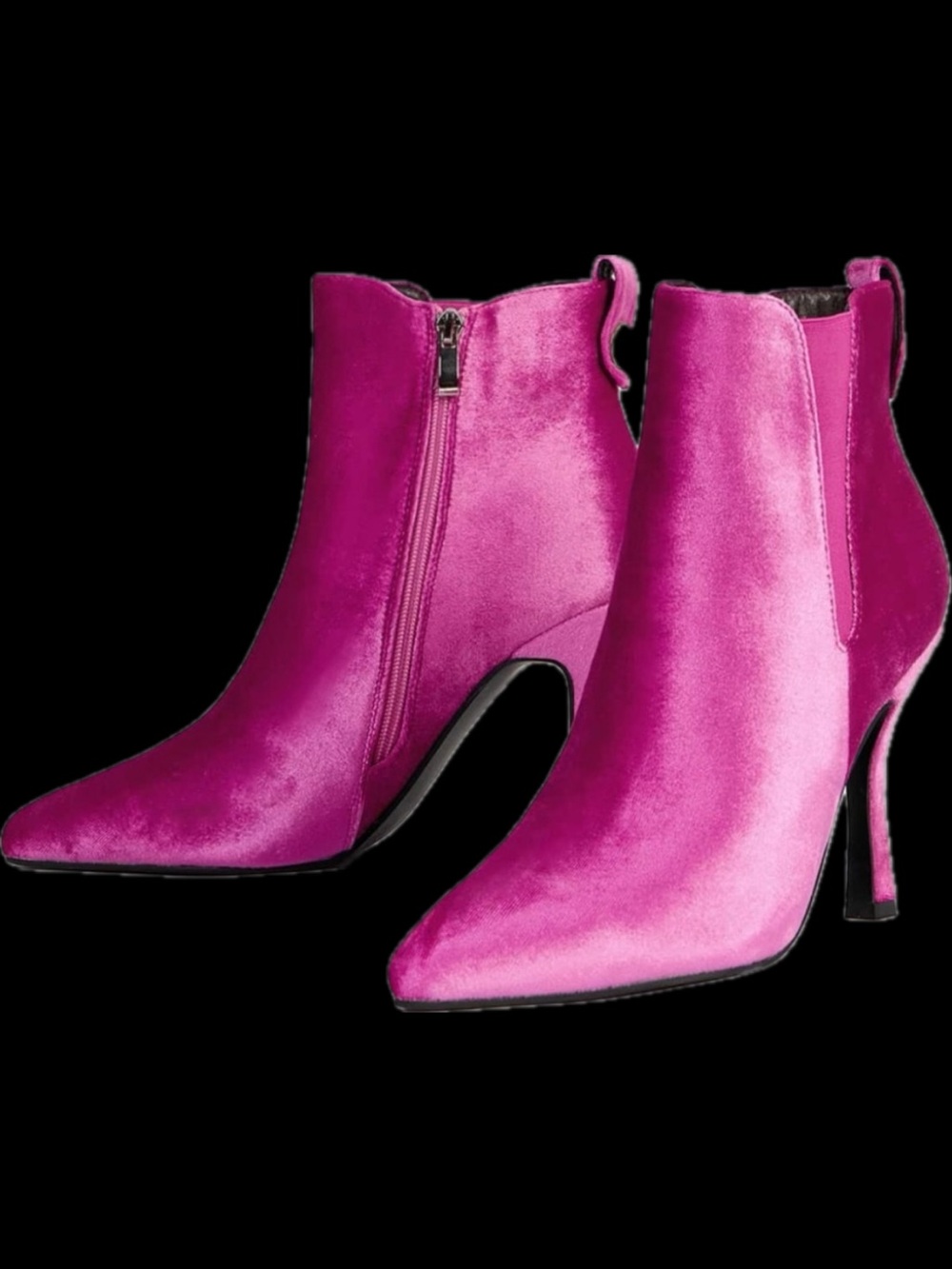 New Hot pink fuchsia suede stiletto high heel ankle booties boots Zippered SHEIN